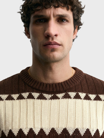 Men's Brown Slim Fit Colourblocked Casual Sweater