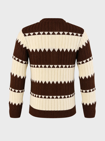 Men's Brown Slim Fit Colourblocked Casual Sweater