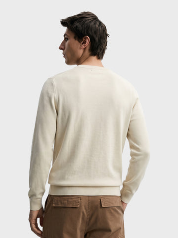 Men's Beige Slim Fit Embroidered Casual Sweater
