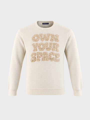 Men's Beige Slim Fit Embroidered Casual Sweater