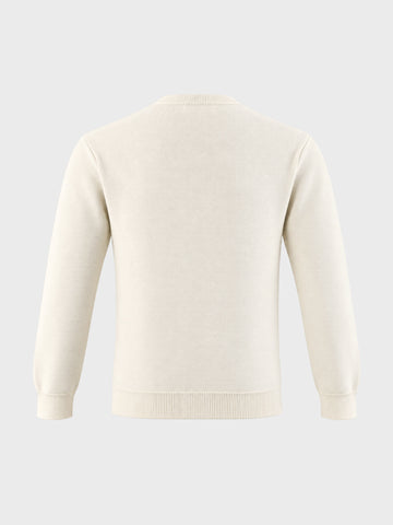 Men's Beige Slim Fit Embroidered Casual Sweater