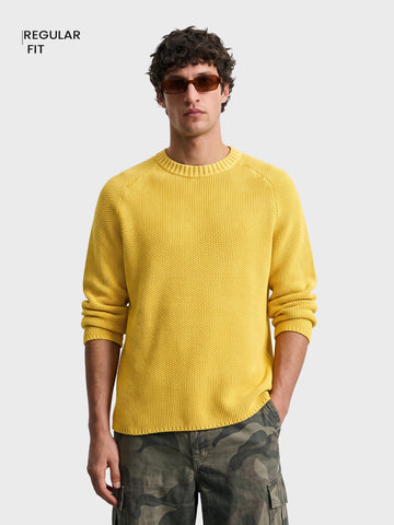 Men's Yellow Regular Fit Solid Casual Sweater