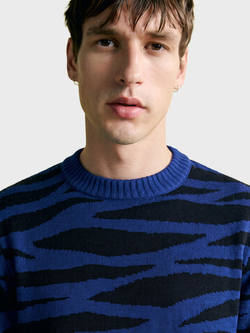 Men's Blue Slim Fit Textured Casual Sweater