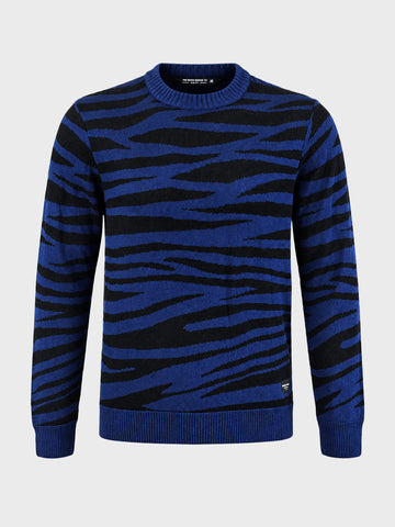 Men's Blue Slim Fit Textured Casual Sweater