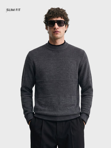 Men's Grey Slim Fit Solid Casual Sweater