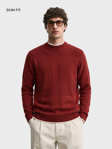 Men's Maroon Slim Fit Solid Casual Sweater