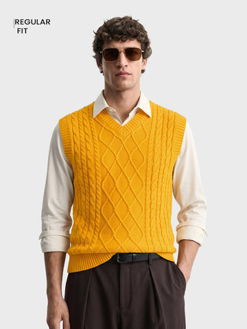 Men's Yellow Regular Fit Solid Casual Sweater