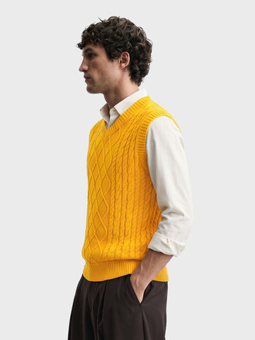 Men's Yellow Regular Fit Solid Casual Sweater