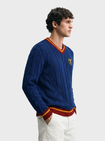 Men's Navy Blue Slim Fit Textured Casual Sweater