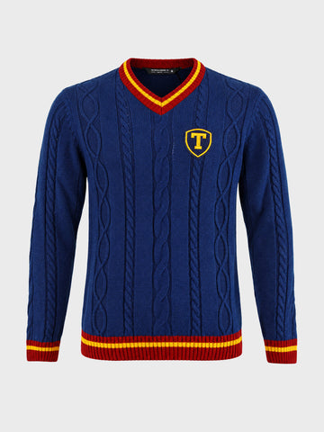 Men's Navy Blue Slim Fit Textured Casual Sweater