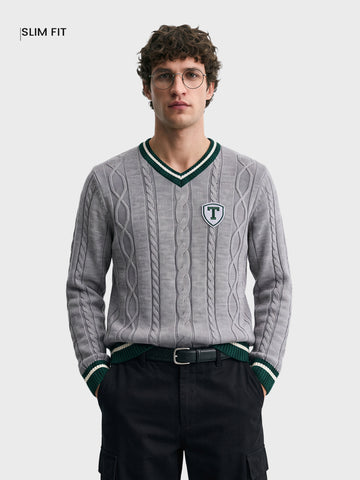 Men's Grey Slim Fit Textured Casual Sweater
