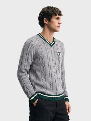 Men's Grey Slim Fit Textured Casual Sweater