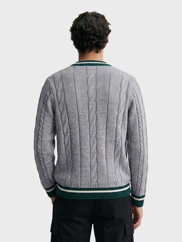Men's Grey Slim Fit Textured Casual Sweater
