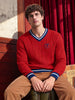 Men's Red Slim Fit Textured Casual Sweater