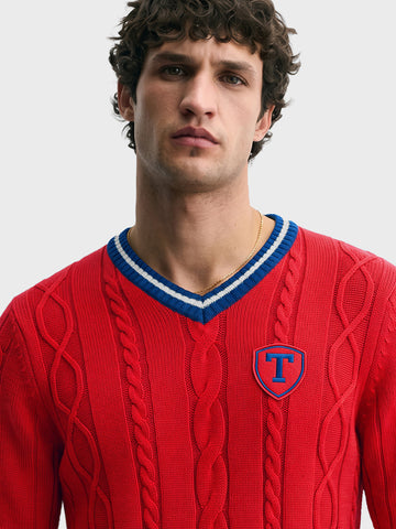 Men's Red Slim Fit Textured Casual Sweater
