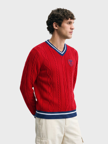 Men's Red Slim Fit Textured Casual Sweater