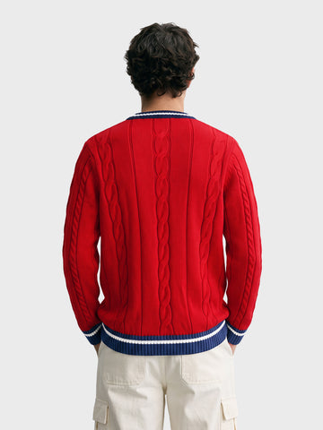 Men's Red Slim Fit Textured Casual Sweater