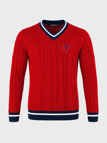 Men's Red Slim Fit Textured Casual Sweater