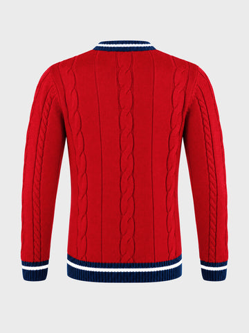 Men's Red Slim Fit Textured Casual Sweater