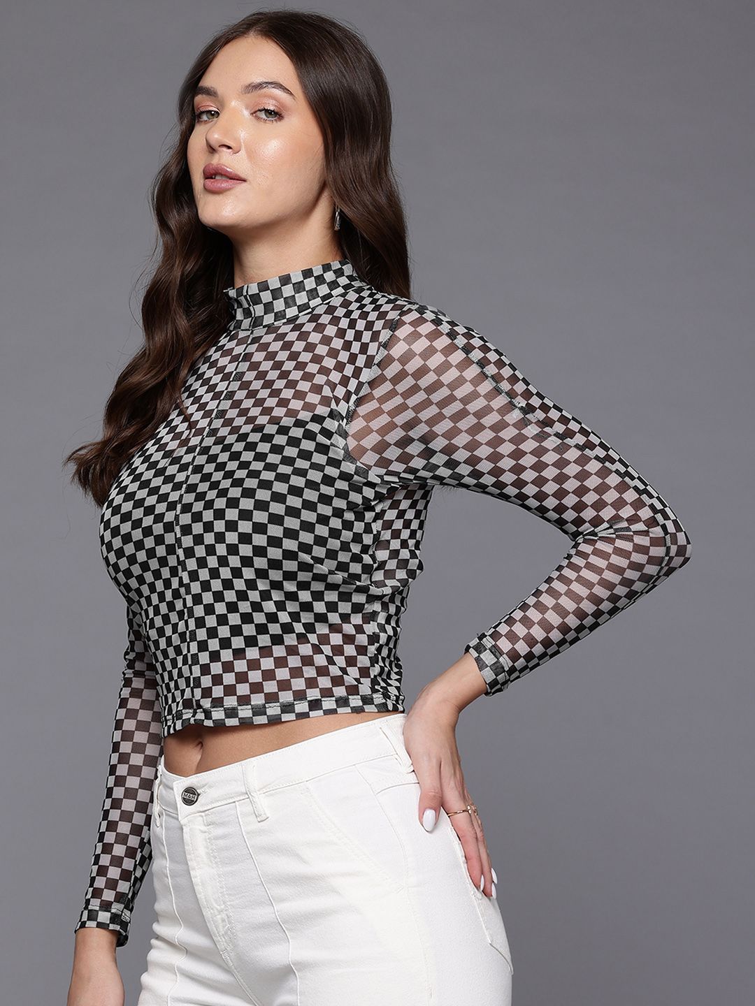 Freehand by The Indian Garage Co Women Fitted Checked Party Regular Top