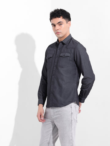 Men's Black Slim Fit Solid Casual Shirt