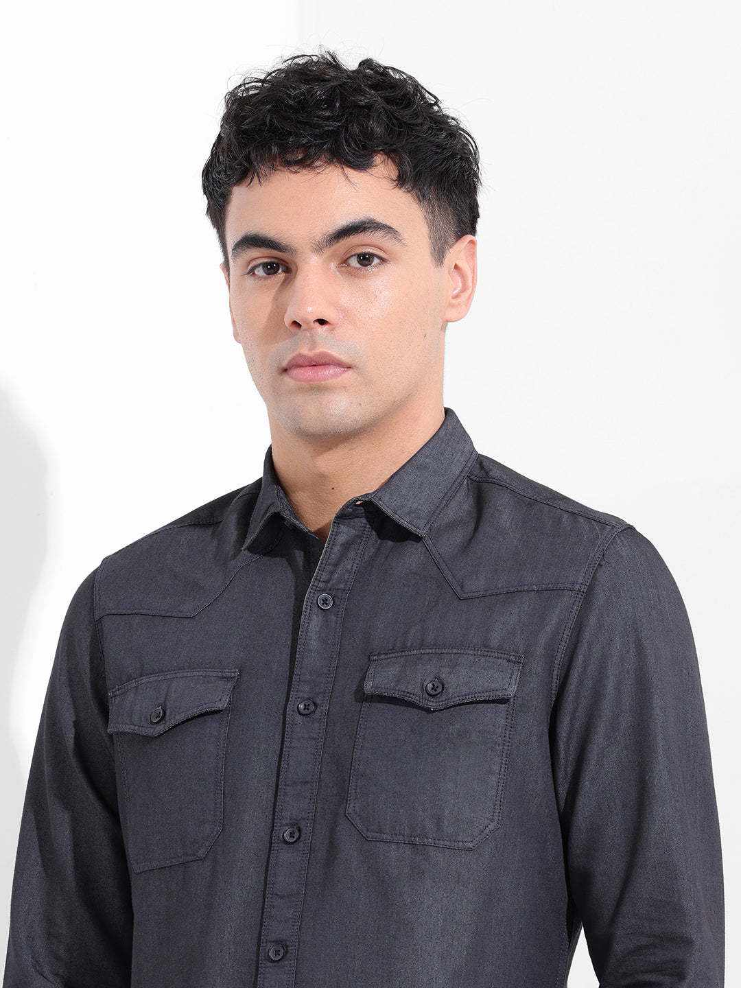 Men's Black Slim Fit Solid Casual Shirt