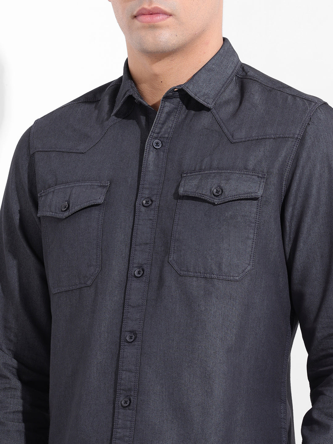 Men's Black Slim Fit Solid Casual Shirt