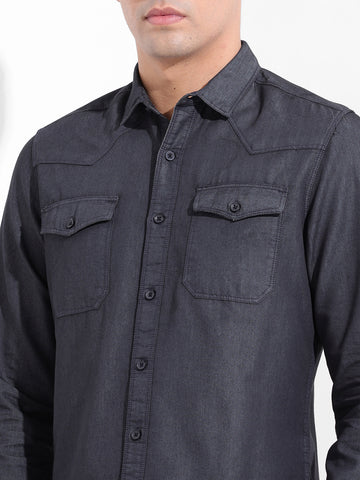 Men's Black Slim Fit Solid Casual Shirt