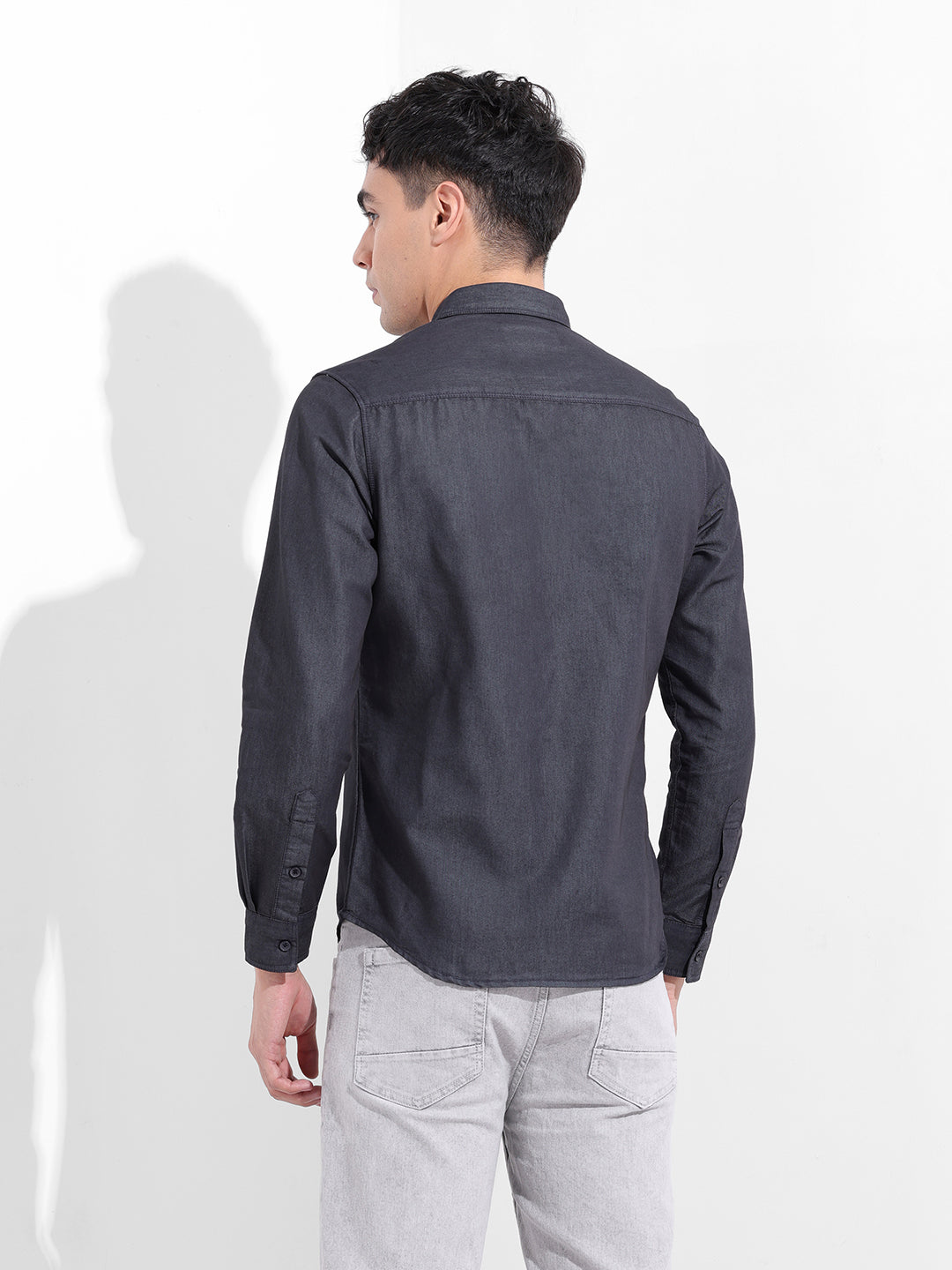 Men's Black Slim Fit Solid Casual Shirt