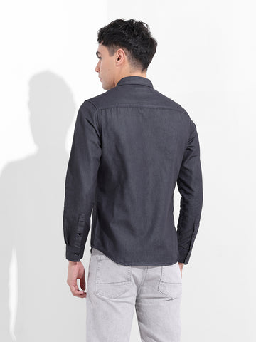 Men's Black Slim Fit Solid Casual Shirt