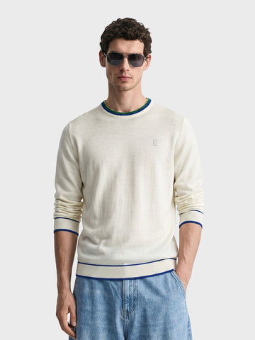 Men's White Regular Fit Solid Casual Sweater