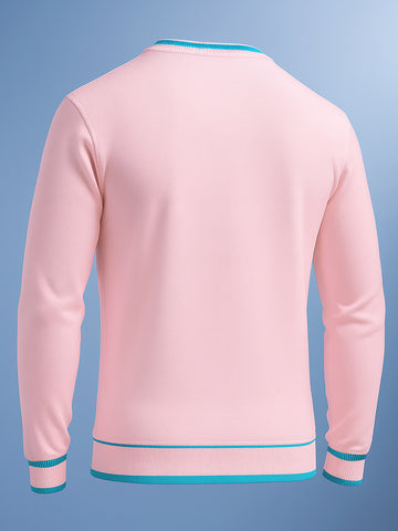 Men's Baby Pink Regular Fit Solid Casual Sweater