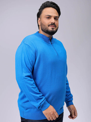 Men's Plus Fit Solid Half Open High Neck Sweater