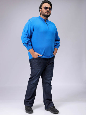 Men's Plus Fit Solid Half Open High Neck Sweater
