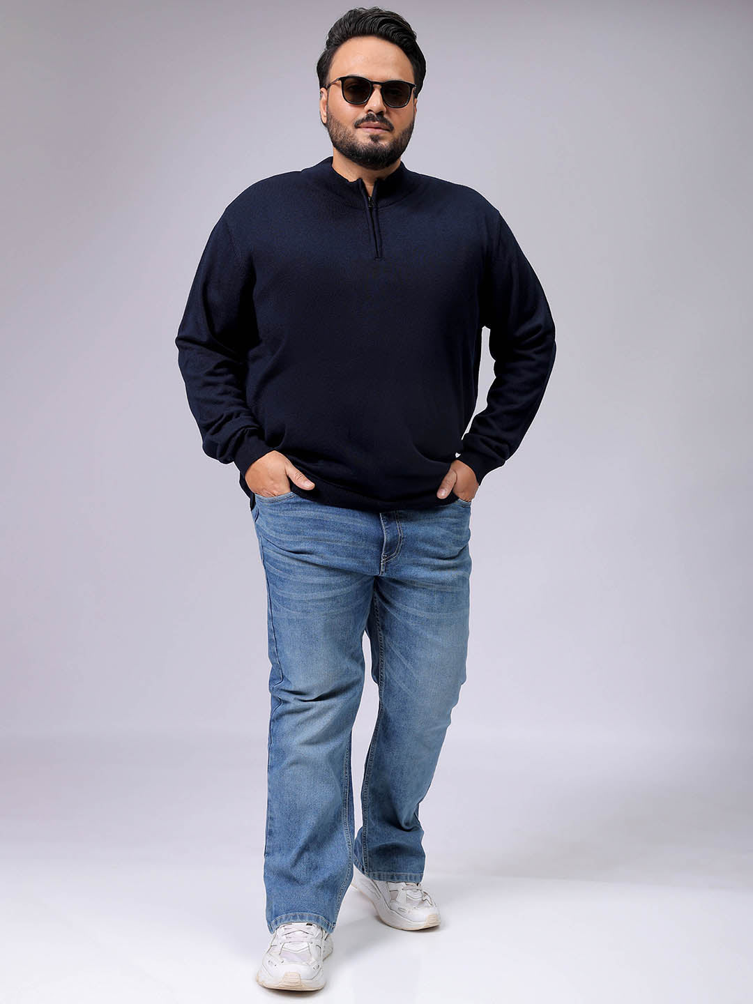 Men's Plus Fit Solid Half Open High Neck Sweater – TIGC