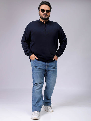 Men's Plus Fit Solid Half Open High Neck Sweater