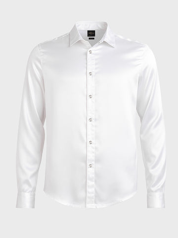 Men's White Slim Fit Solid Party Wear Shirt