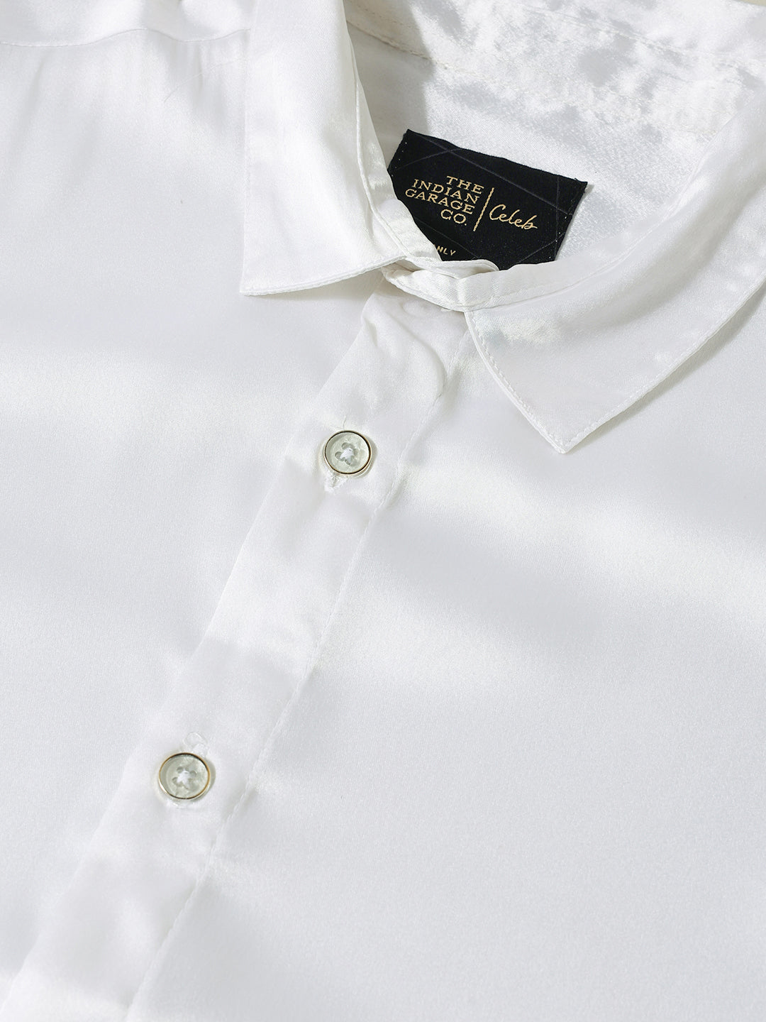 Men's White Slim Fit Solid Party Wear Shirt