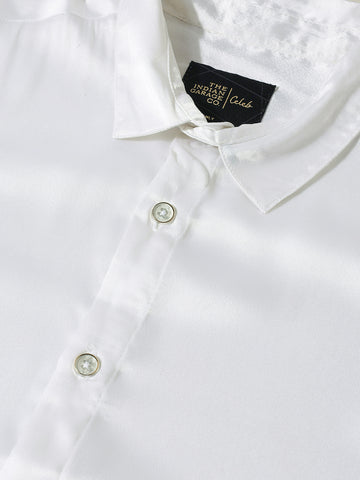 Men's White Slim Fit Solid Party Wear Shirt