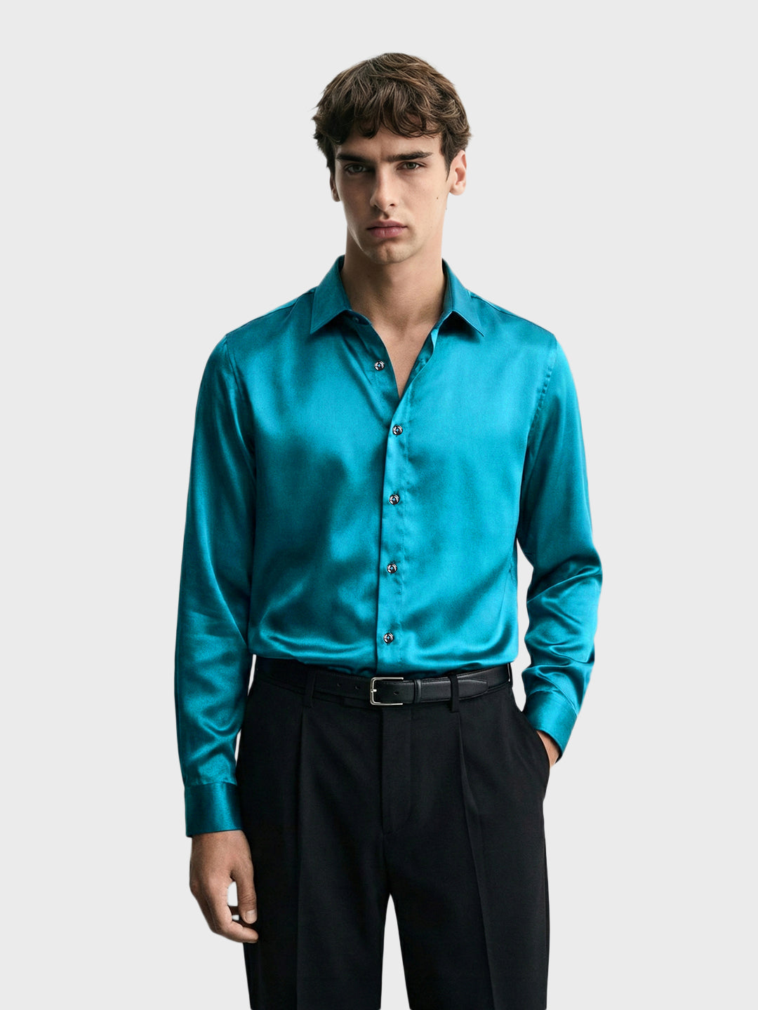 Men's Teal Slim Fit Solid Party Wear Shirt