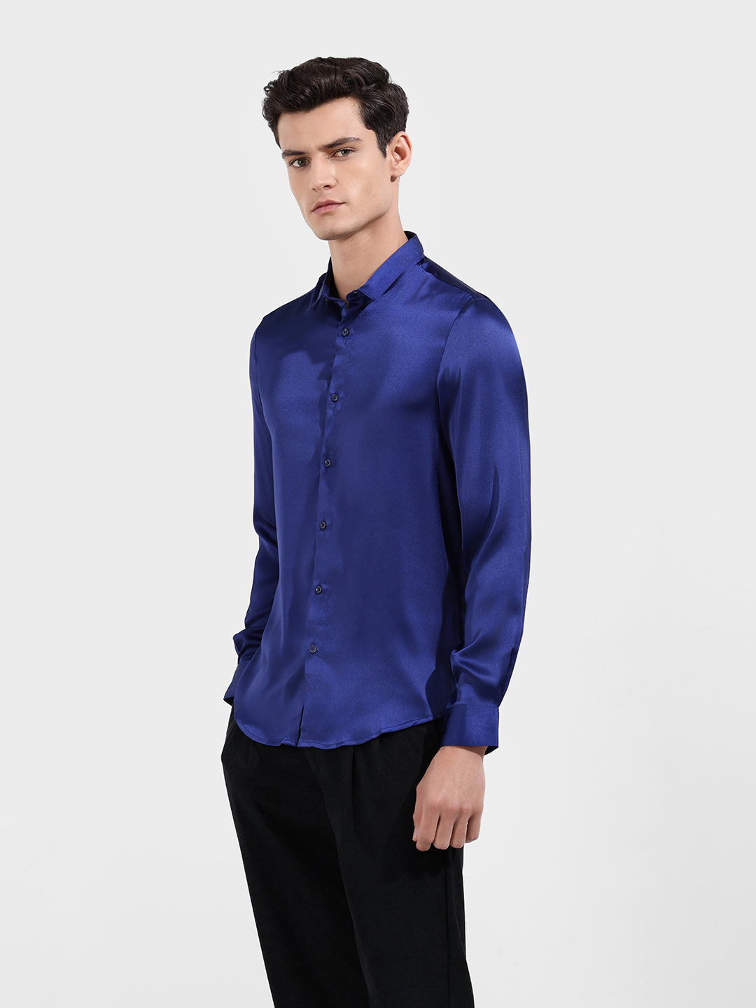 Men's Blue Slim Fit Solid Party Wear Shirt
