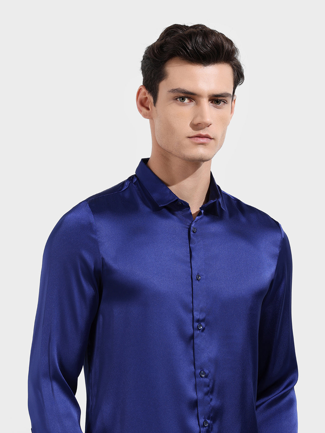 Men's Blue Slim Fit Solid Party Wear Shirt