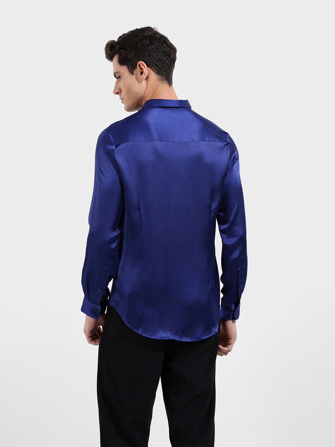 Men's Blue Slim Fit Solid Party Wear Shirt