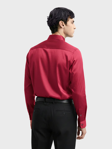 Men's Maroon Slim Fit Solid Party Wear Shirt
