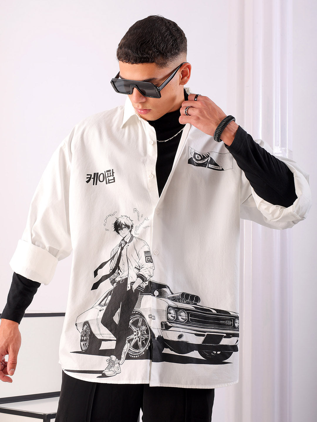 Shop Men's Anime Printed Oversized Shirt Online.