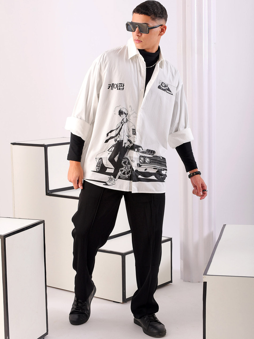 Shop Men's Anime Printed Oversized Shirt Online.