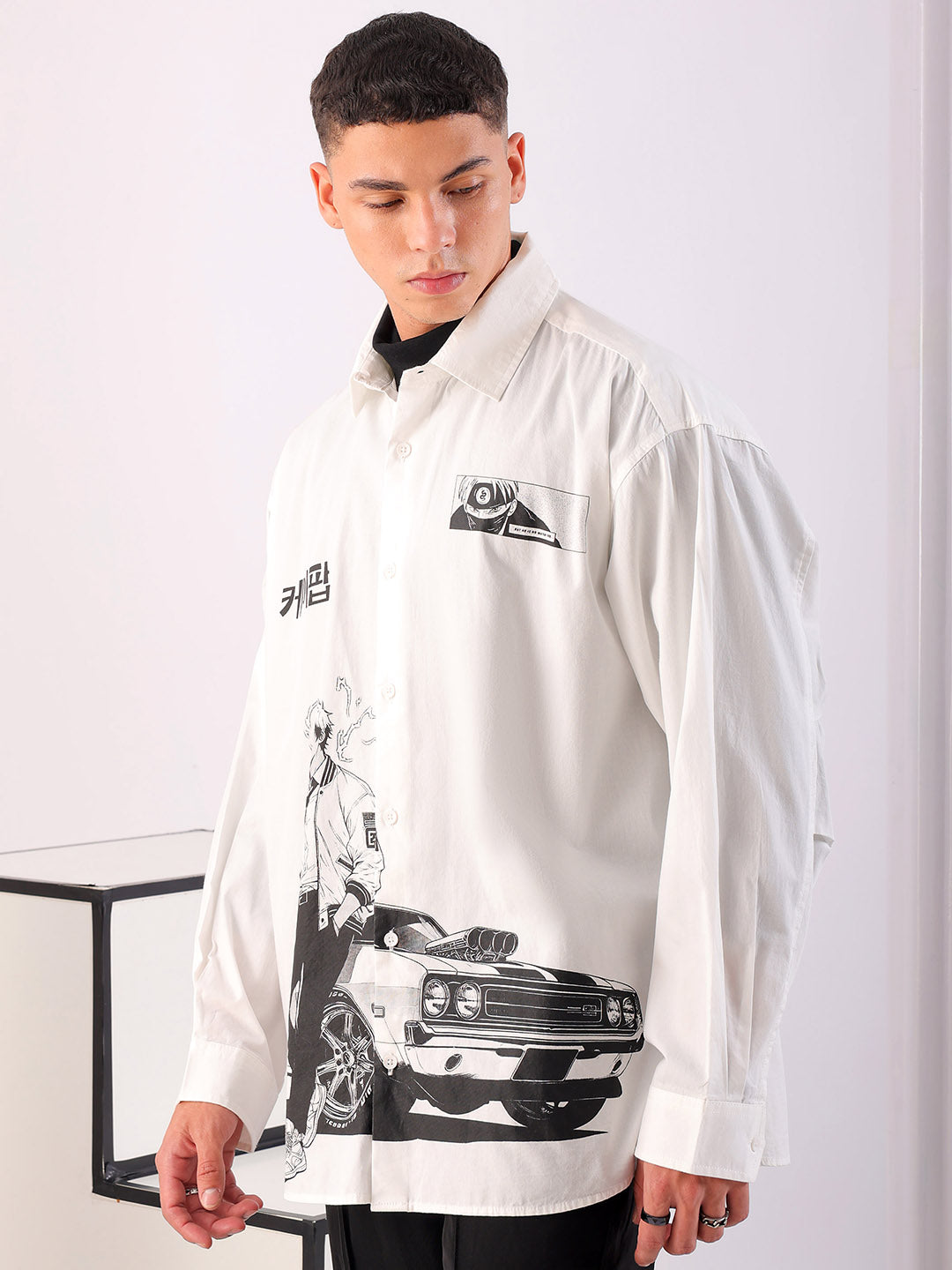 Shop Men's Anime Printed Oversized Shirt Online.