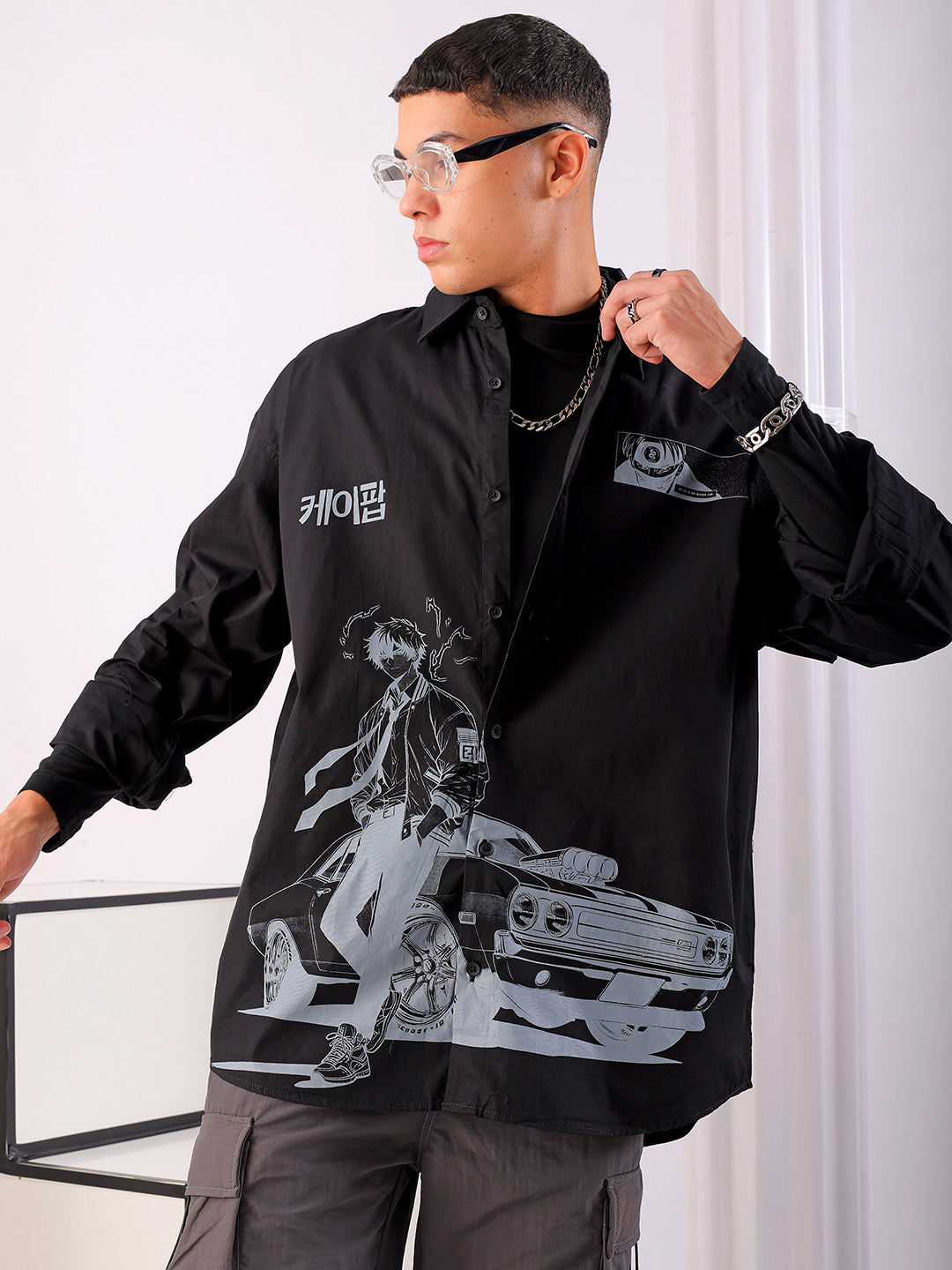 Shop Men's Anime Printed Oversized Shirt Online.