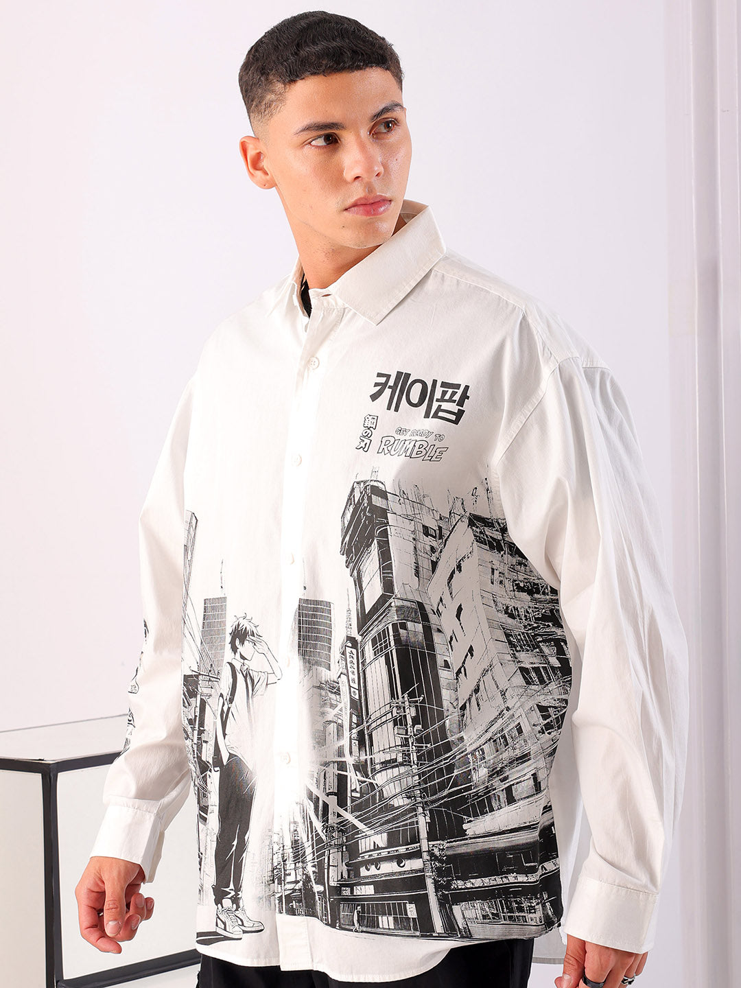 Shop Men's Anime Printed Oversized Shirt Online.