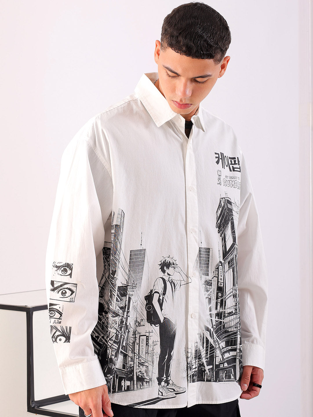 Shop Men's Anime Printed Oversized Shirt Online.